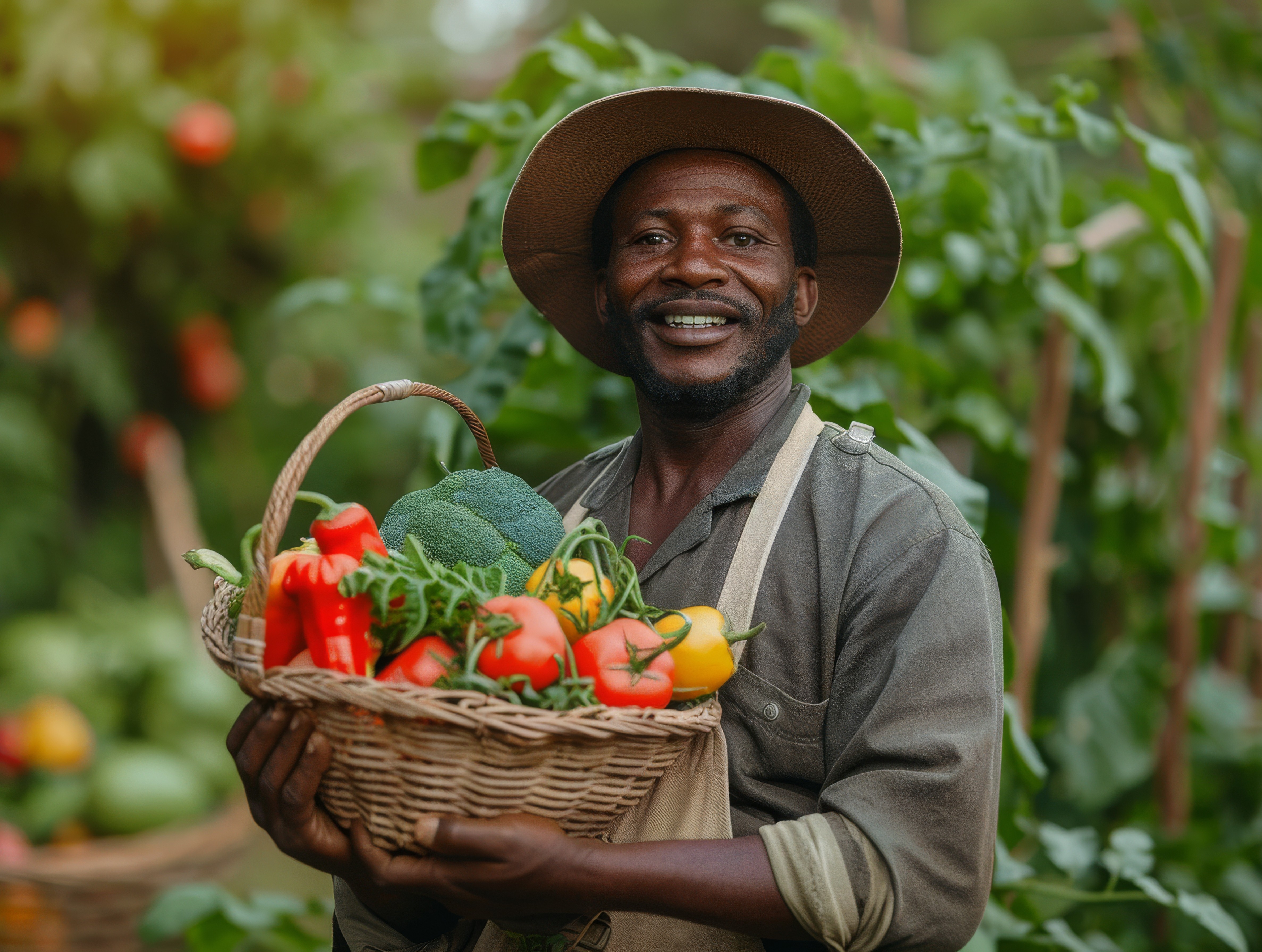 African farmer harvesting vegetables